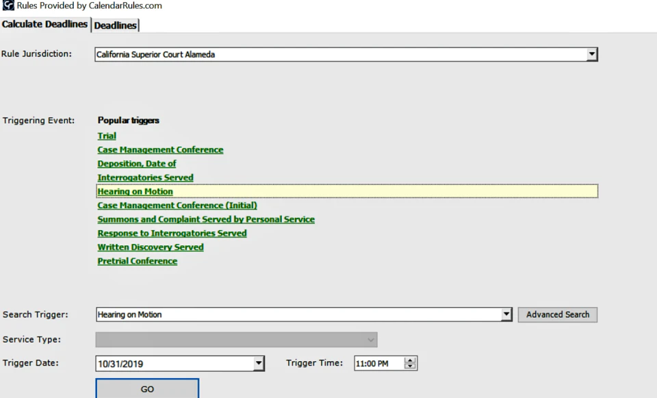 screenshot of CourtAlert Case Management